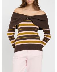 Twinset - Striped Wool And Silk Blend Jumper With Boat Neck - Lyst