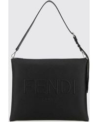 Fendi - After Leather Shoulder Bag With Embossed Logo And Adjustable Handle - Lyst