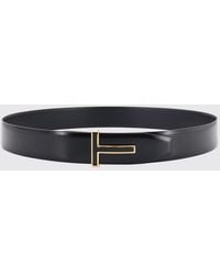 Tom Ford - Cinturón De Piel De Becerro Lisa Con Hebilla Con Monograma T - Lyst