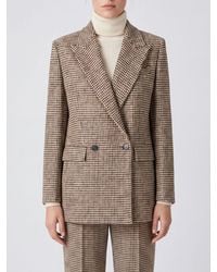 Dondup - Double-Breasted Houndstooth Wool Blend Blazer With Peak Lapels - Lyst