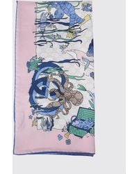 Gucci - Square Silk Twill Scarf With Gg Monogram Graphic Print - Lyst