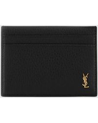 Saint Laurent - Flaches Kartenetui Tiny Cassandre Aus Genarbtem Leder Mit Ysl-Logo - Lyst