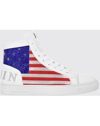 Philipp Plein - Star Studs America Leather Sneakers With Applied Rhinestones - Lyst