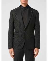 Philipp Plein - Single-Breasted Wool Blazer With All-Over Crystals - Lyst