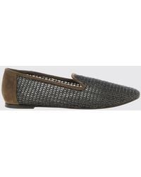 Brunello Cucinelli - Suede Flat Loafers With Monili Embellishment And Perforated Detail - Lyst