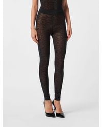 Philipp Plein - High-Waisted Sheer Tulle Leggings With Rhinestone Logo - Lyst