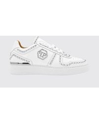Philipp Plein - Brushed Leather Low-Top Sneakers With Embroidered Monogram - Lyst