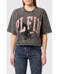 Philipp Plein - Cotton Crewneck T-Shirt With Graphic Print, Rhinestones And Sequins - Lyst