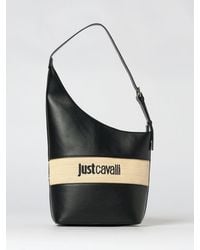 Just Cavalli - Embroidered Logo Faux Leather And Raffia Bag - Lyst