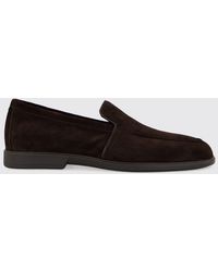 Santoni - Classic Suede Loafers With Raised Apron Toe - Lyst