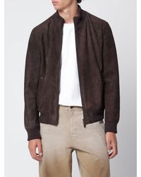 Salvatore Santoro - Suede Leather Bomber Jacket With High Neck And Zip Closure - Lyst