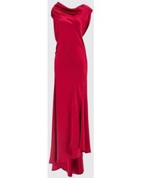 Alberta Ferretti - Satin Draped Floor-Length Dress With Asymmetric Neckline - Lyst