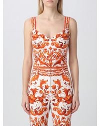 Dolce & Gabbana - Dolce &Amp Gabbana Majolica Print Silk Cropped Corset Top - Lyst