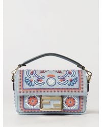 Fendi - Baguette Denim Bag With Beaded Embroidery And Removable Handle - Lyst