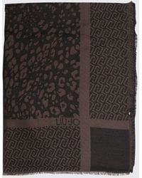Liu Jo - Animal Print Viscose Stole With All-Over Jacquard Logo And Fringes - Lyst
