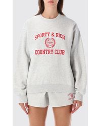 Sporty & Rich - Sporty &Amp Rich Crewneck Cotton Jersey Sweatshirt With Contrast Logo - Lyst