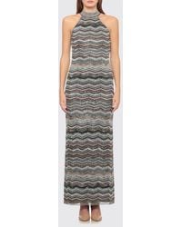 Missoni - Zig-Zag Pattern Lurex Slim Fit Long Dress With Halter Neck - Lyst