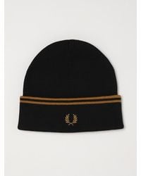 Fred Perry - Striped Merino Wool Beanie Hat With Embroidered Logo - Lyst