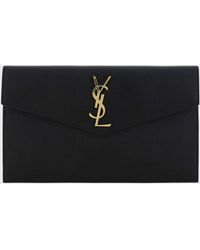 Saint Laurent - Uptown Grain De Poudre Leather Envelope Clutch With Ysl Logo - Lyst