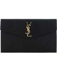 Saint Laurent - Uptown Grain De Poudre Leather Envelope Clutch With Ysl Logo - Lyst