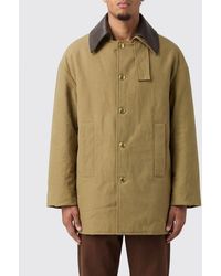 Balenciaga - Cotton Jacket With Leather Collar And Dropped Shoulders - Lyst