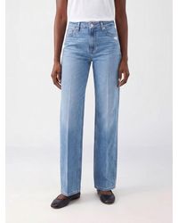 PAIGE - Vaqueros Rectos De Talle Alto En Denim De Algodón Y Lyocell Con Cinco Bolsillos - Lyst