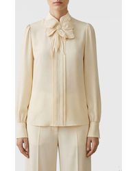 Valentino - Silk Shirt With Floral Appliqué And French Collar - Lyst