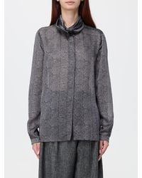 Emporio Armani - Check Crêpe Shirt With Round Collar And Concealed Fastening - Lyst