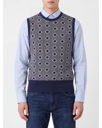 Emporio Armani - Argyle Virgin Wool And Cashmere Crewneck Knitted Slipover - Lyst
