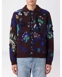 Sacai - Polo-Style Wool Cardigan With Floral Embroidery And Patch Pocket - Lyst