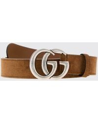 Gucci - Gg Marmont Suede Belt With Monogram Buckle - Lyst