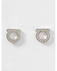 Ferragamo - Gancini Brass Earrings With Set Rhinestones - Lyst