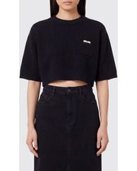 Elisabetta Franchi - Cropped Wool And Cashmere Sweater With Contrast Logo - Lyst