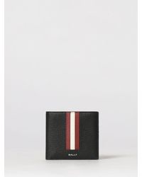 Bally - Grained Calf Leather Bifold Wallet With Iconic Bicolour Stripes - Lyst