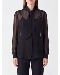 Lardini - Sheer Viscose Blouse With Pussy-Bow Collar And Concealed Fastening - Lyst