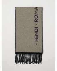 Fendi - Wool And Cashmere Scarf With Contrasting Logo And Fringed Edges - Lyst
