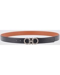 Ferragamo - Gancini Adjustable And Reversible Hammered Leather Belt - Lyst