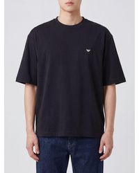 Emporio Armani - Relaxed Fit Cotton T-Shirt With Contrast Eagle Logo - Lyst