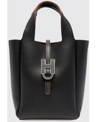 Hogan - Trend Mini Hammered Leather Tote With Embossed Logo And Shoulder Strap - Lyst