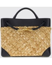 Bottega Veneta - Andiamo Small Woven Raffia Handbag With Knot Charm - Lyst