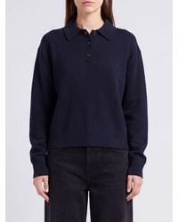 Anine Bing - Long-Sleeved 100% Cashmere Knit Polo Shirt With Dropped Shoulders - Lyst
