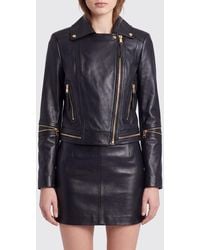 Elisabetta Franchi - Slim-Fit Leather Biker Jacket With Asymmetrical Zip - Lyst