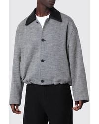Studio Nicholson - Relaxed Fit Wool And Cotton Shirt Jacket With Leather Collar - Lyst