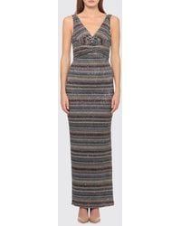 Missoni - Striped Lurex Knit Long Sheath Dress With V-Neck - Lyst