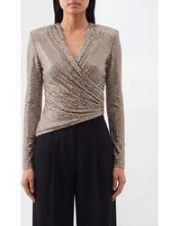 Self-Portrait - Asymmetrical Draped Evening Top With Crystal Embroidery And V-Neck - Lyst