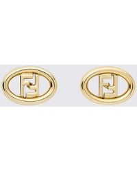 Fendi - Oval-Shaped-Tone Metal Stud Earrings With Ff Monogram - Lyst