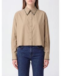 Fabiana Filippi - Long-Sleeved Cotton Shirt With A Jewelled Collar And Rhinestones - Lyst