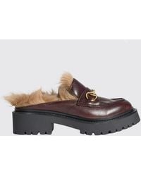 Gucci - Horsebit Leather Mules With Wool Lining And Lug Sole - Lyst