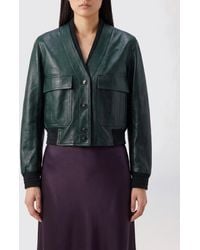 Gucci - Slim Fit Cropped Calfskin Leather Bomber Jacket With Elasticated Trim - Lyst
