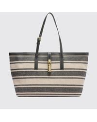 Furla - Debby Large Striped Canvas Tote Bag With Double Adjustable Handles - Lyst